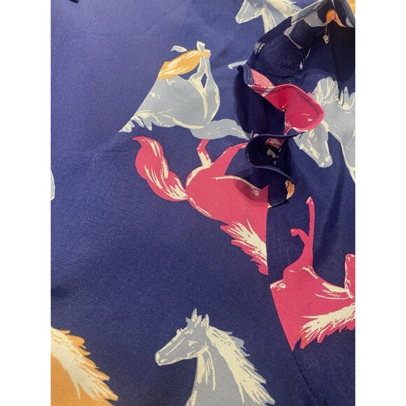 Anthropologie Modcloth Blue Horse Equestrian Dress Short Ruffle Sleeved XL - Picture 11 of 16